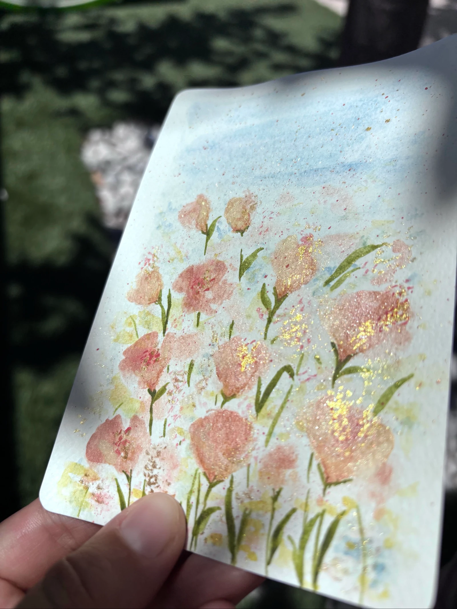 Aquarelle carte campos de flores abricó – photo 2